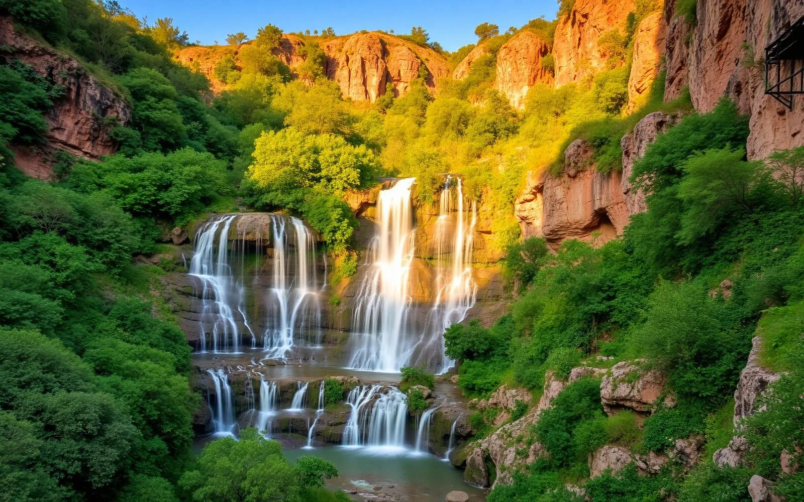 Cascades saisonnières d'Immouzzer des Ida Outanane dans une gorge verdoyante